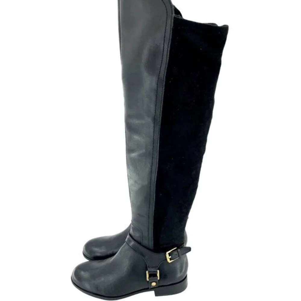 Franco Sarto Boots Mast Black Leather Tall Motorcycle Stretch Sz 5.5 New